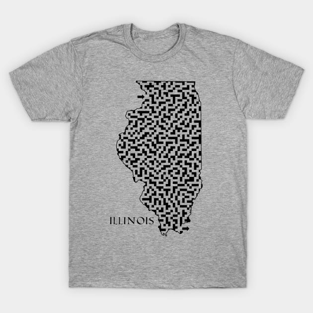 Illinois State Outline Maze & Labyrinth T-Shirt T-Shirt by gorff